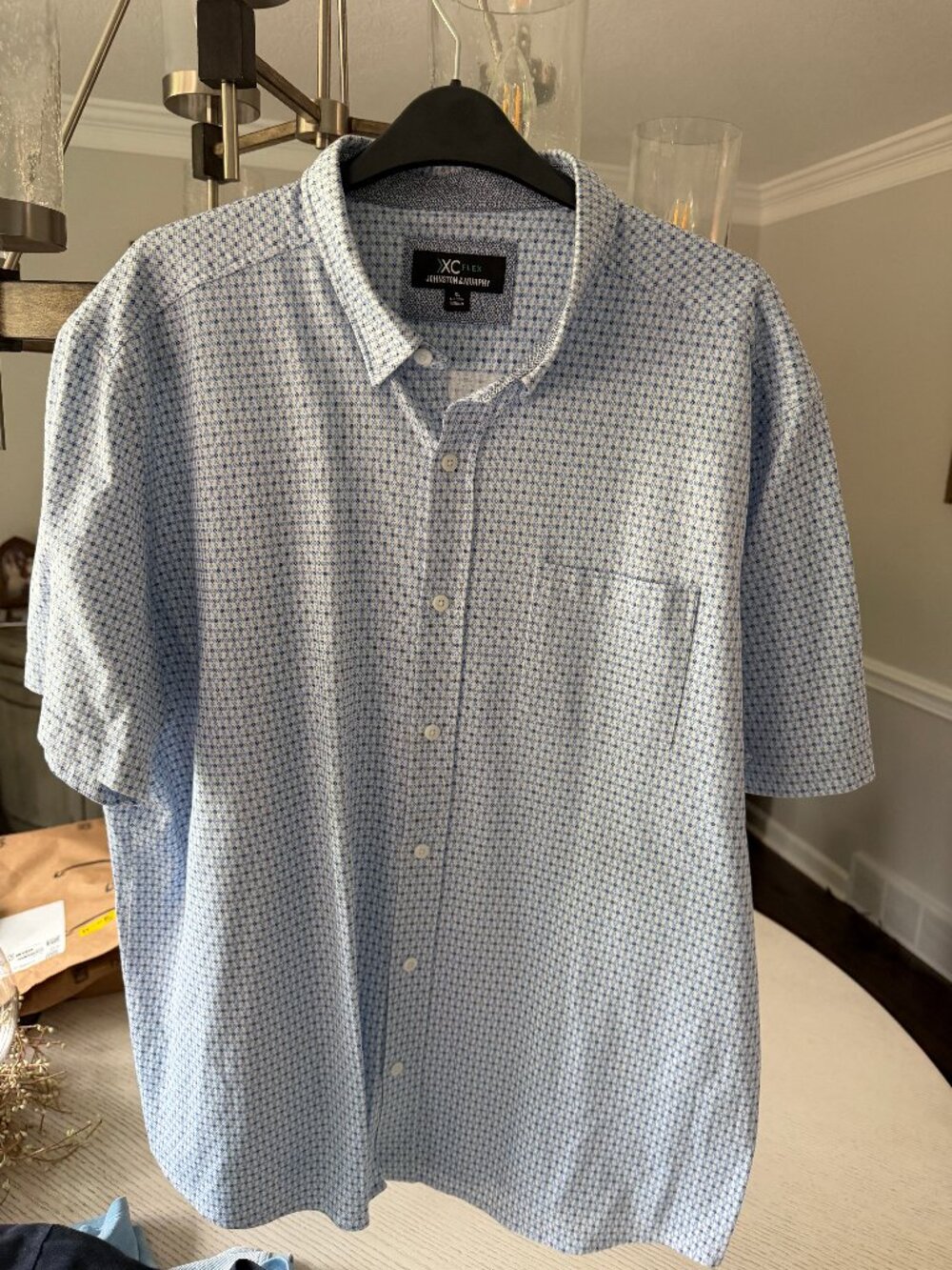 Johnston & Murphy XC4 Flex Short Sleeve Shirt White Blue Geometric Men's XL